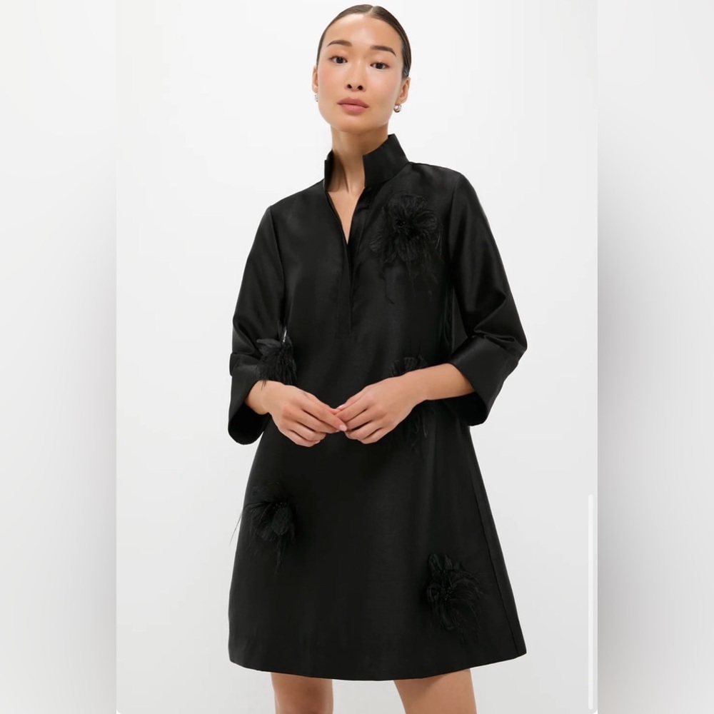 Tuckernuck Black Midi Dress with Feather Appliqués